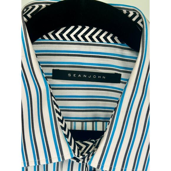 Sean John Striped Long Sleeve Shirt Size 17 1/2 Sleeve 34-35 Regular Fit NWT - Picture 3 of 7